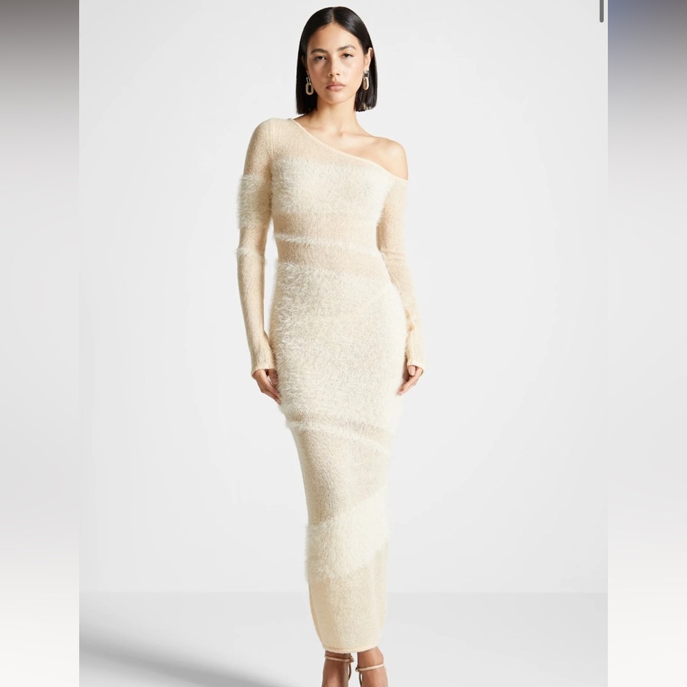 Maniere De Voir Cream One-Shoulder Dress